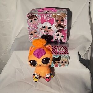 LOL Surprise Pets Neon Kitty Cat Plush 8" Orange & Tin Lunch Box
